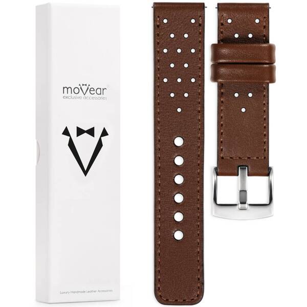 moVear Prestige R2 26mm Uhrenarmband aus Leder | Dunkelbraun, Dunkelbraun Nähte [Größen XS-XXL und Schnalle zur Auswahl]