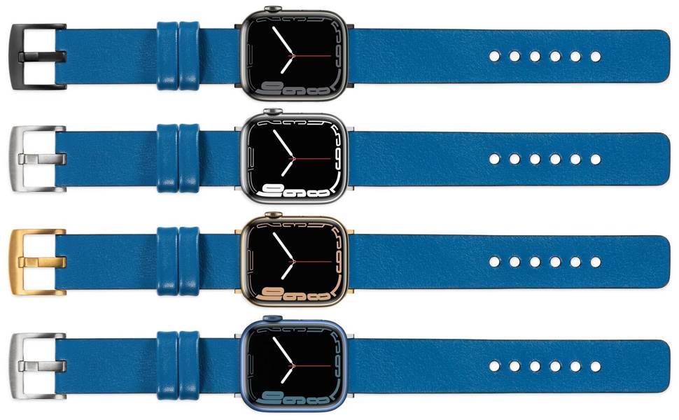 moVear Prestige S1 18mm Lederarmband für Apple Watch 10 / 9 / 8 / 7 / 6 / 5 / 4 / SE (42/41/40mm) Blau [Adapter und Schnalle zur Auswahl]