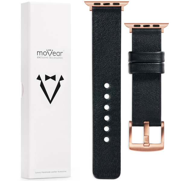 moVear Prestige S1 18mm Lederarmband für Apple Watch 10 / 9 / 8 / 7 / 6 / 5 / 4 / SE (42/41/40mm) Schwarz [Adapter und Schnalle zur Auswahl]