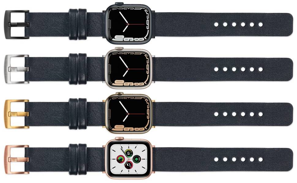 moVear Prestige S1 18mm Lederarmband für Apple Watch 10 / 9 / 8 / 7 / 6 / 5 / 4 / SE (42/41/40mm) Schwarz [Adapter und Schnalle zur Auswahl]