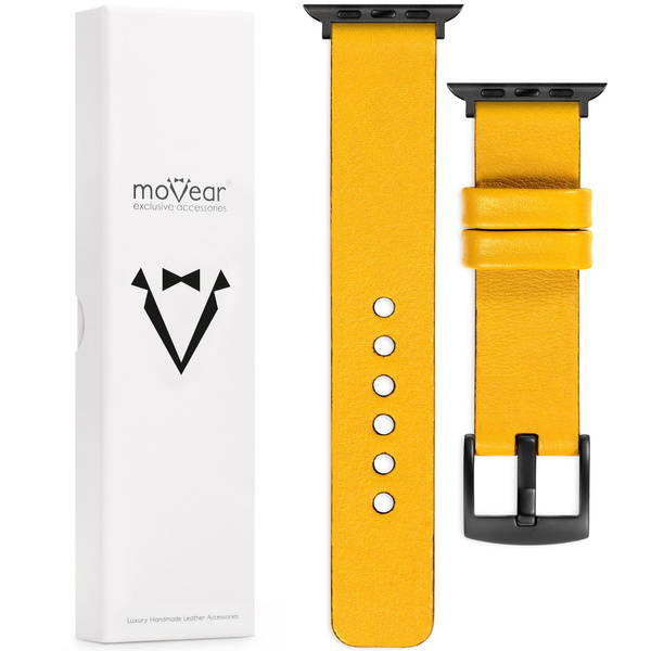 moVear Prestige S1 18mm Lederarmband für Apple Watch 10 / 9 / 8 / 7 / 6 / 5 / 4 / SE (46/45/44mm) & Ultra (49mm) Gelb [Adapter und Schnalle zur Auswahl]