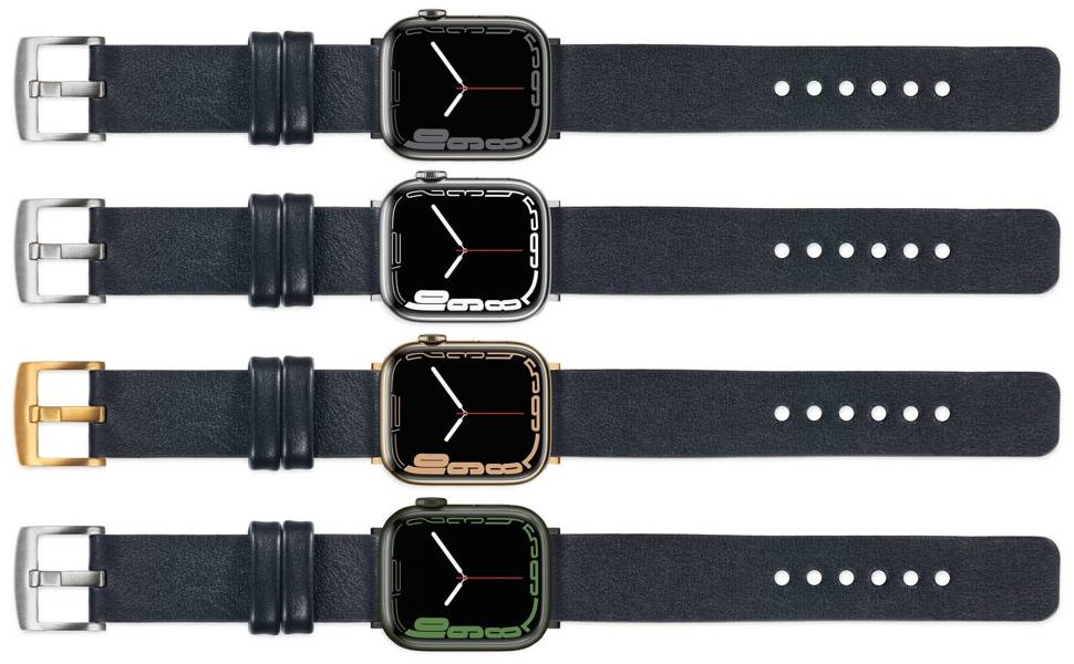 moVear Prestige S1 18mm Lederarmband für Apple Watch 9 / 8 / 7 / 6 / 5 / 4 / SE (45/44mm) & Ultra (49mm) Schwarz [Adapter und Schnalle zur Auswahl]