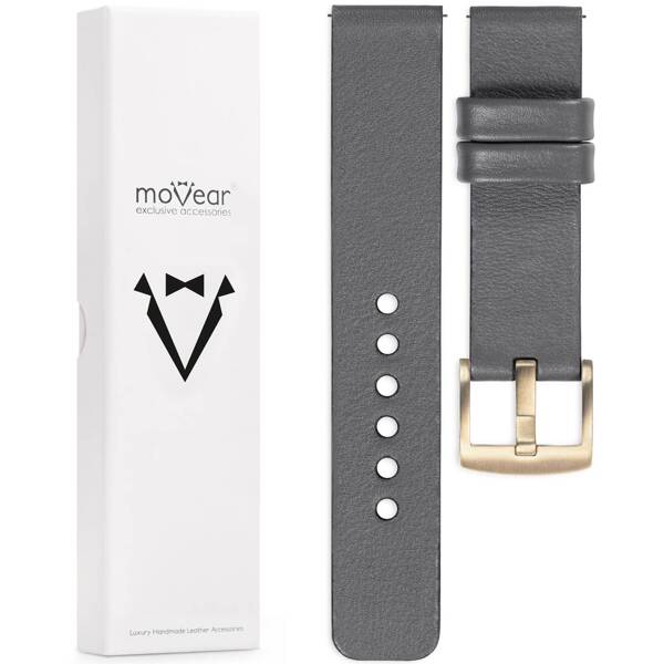 moVear Prestige S1 18mm Lederarmband für Garmin Vivoactive 4S, Venu 3S/2S, Vívomove 3S Grau [Schließe nach Wahl]