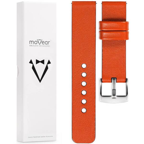 moVear Prestige S1 18mm Uhrenarmband aus Leder | Orange [Größen XS-XXL und Schnalle zur Auswahl]