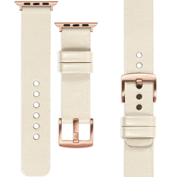 moVear Prestige S1 20mm Lederarmband für Apple Watch 10 / 9 / 8 / 7 / 6 / 5 / 4 / SE (42/41/40mm) Beige [Adapter und Schnalle zur Auswahl]