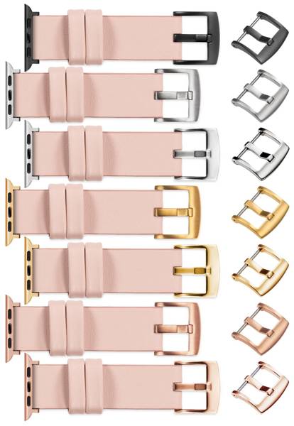 moVear Prestige S1 20mm Lederarmband für Apple Watch 10 / 9 / 8 / 7 / 6 / 5 / 4 / SE (42/41/40mm) Fleisch rosa [Adapter und Schnalle zur Auswahl]