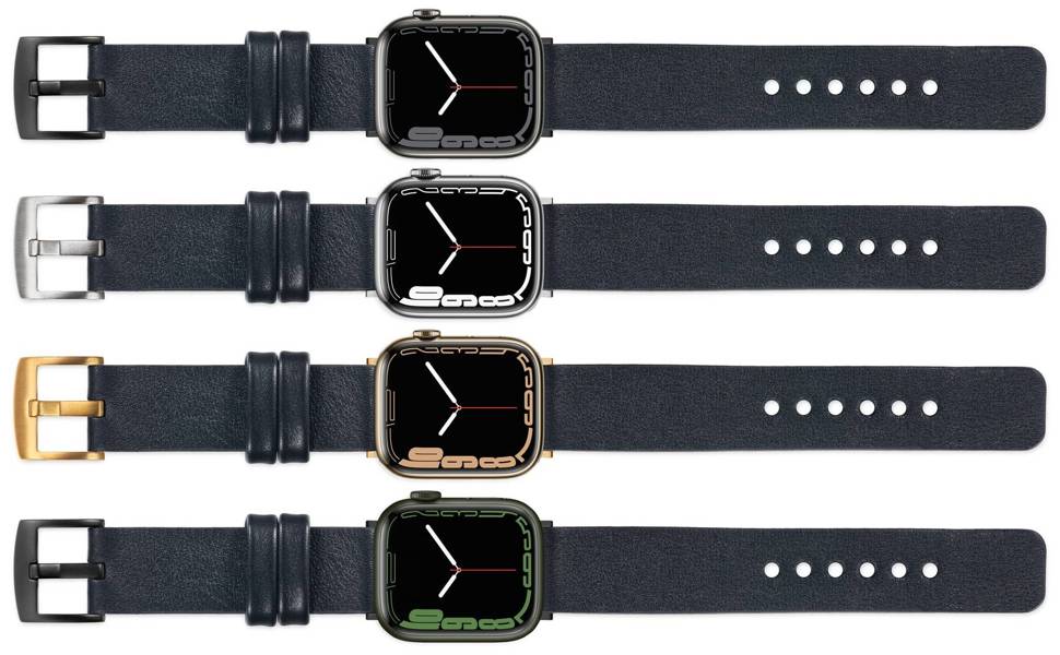 moVear Prestige S1 20mm Lederarmband für Apple Watch 10 / 9 / 8 / 7 / 6 / 5 / 4 / SE (42/41/40mm) Schwarz [Adapter und Schnalle zur Auswahl]