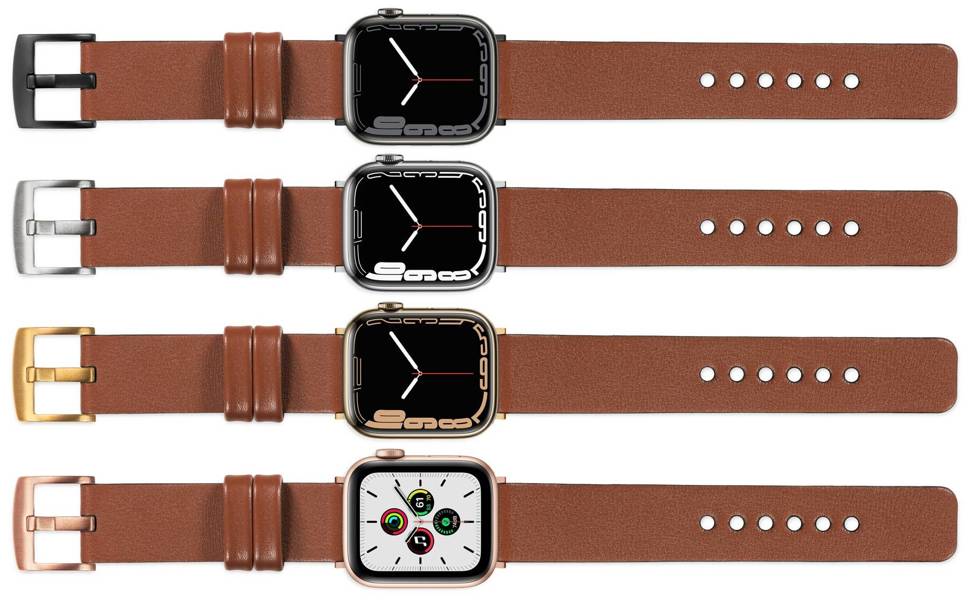 moVear Prestige S1 20mm Lederarmband für Apple Watch 10 / 9 / 8 / 7 / 6 / 5 / 4 / SE (46/45/44mm) & Ultra (49mm) Braun [Adapter und Schnalle zur Auswahl]