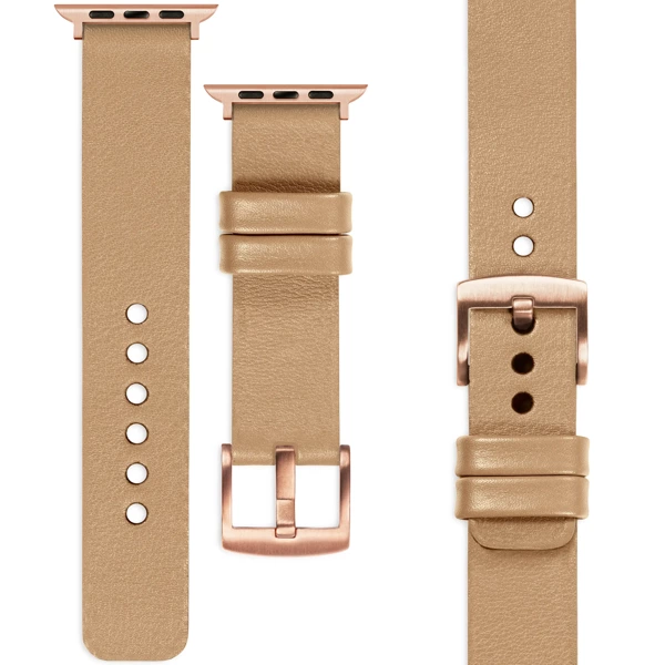 moVear Prestige S1 20mm Lederarmband für Apple Watch 10 / 9 / 8 / 7 / 6 / 5 / 4 / SE (46/45/44mm) & Ultra (49mm) Cappuccino [Adapter und Schnalle zur Auswahl]