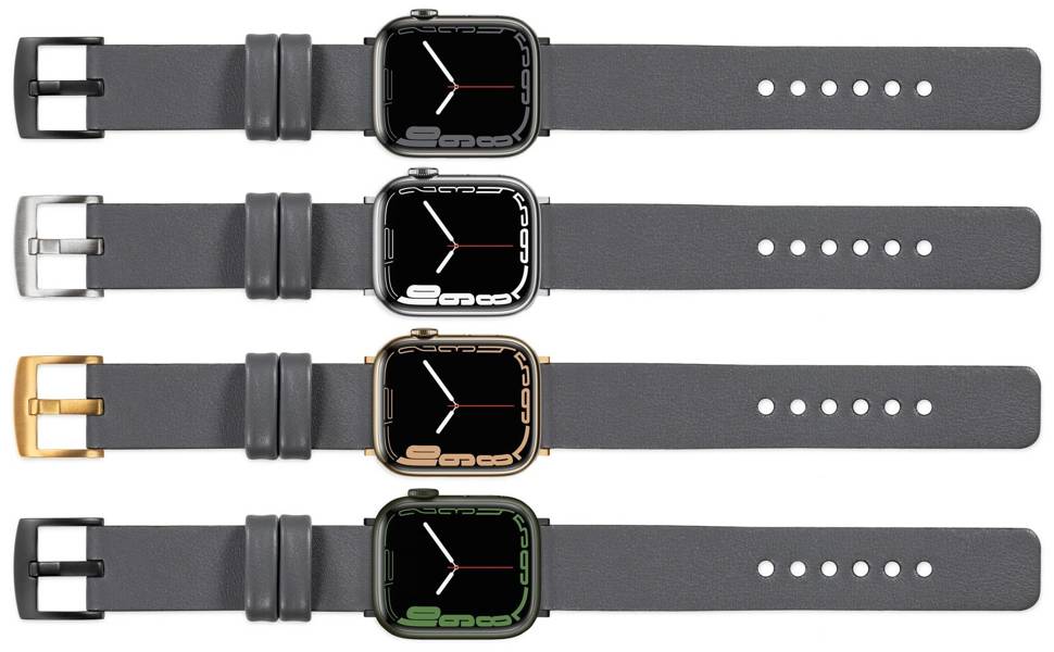 moVear Prestige S1 20mm Lederarmband für Apple Watch 9 / 8 / 7 / 6 / 5 / 4 / SE (41/40mm) Grau [Adapter und Schnalle zur Auswahl]
