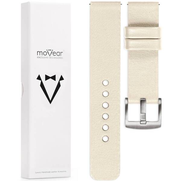 moVear Prestige S1 20mm Lederarmband für Garmin Vivoactive 5/3, Vivomove 3, Venu 2 Beige [Schließe nach Wahl]