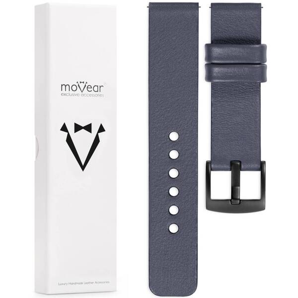 moVear Prestige S1 20mm Uhrenarmband aus Leder | Stahlgrau [Größen XS-XXL und Schnalle zur Auswahl]