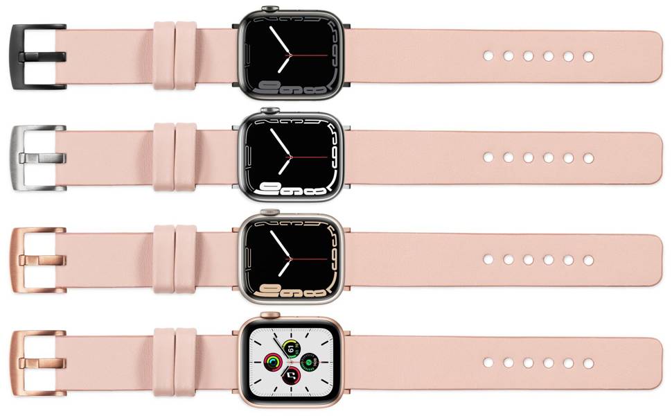 moVear Prestige S1 22mm Lederarmband für Apple Watch 10 / 9 / 8 / 7 / 6 / 5 / 4 / SE (42/41/40mm) Fleisch rosa [Adapter und Schnalle zur Auswahl]