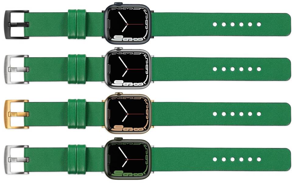 moVear Prestige S1 22mm Lederarmband für Apple Watch 10 / 9 / 8 / 7 / 6 / 5 / 4 / SE (42/41/40mm) Grün [Adapter und Schnalle zur Auswahl]