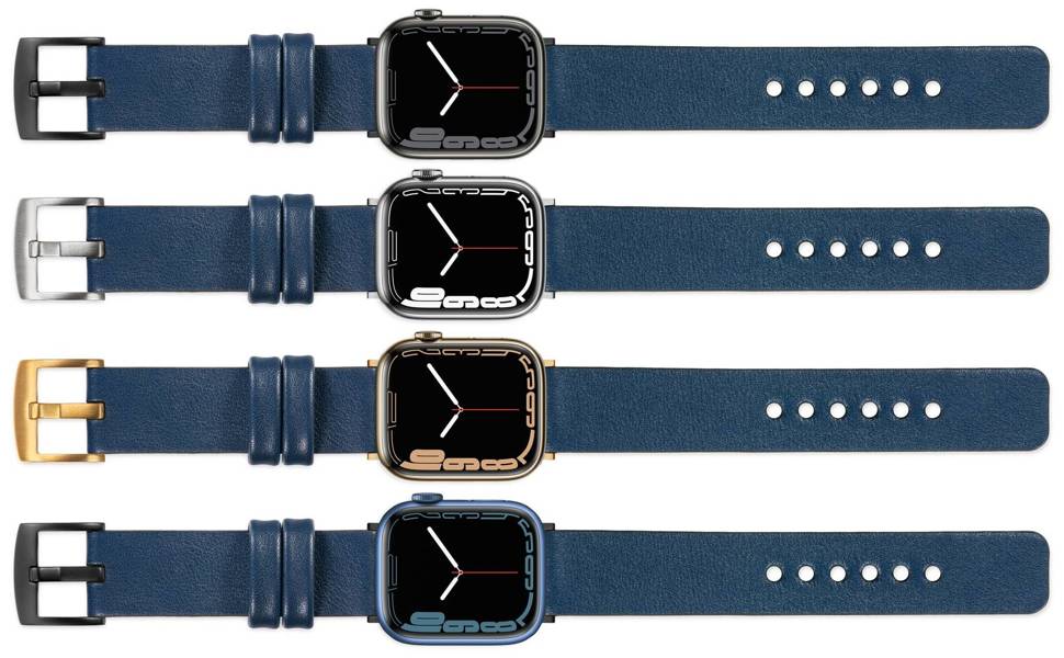 moVear Prestige S1 22mm Lederarmband für Apple Watch 10 / 9 / 8 / 7 / 6 / 5 / 4 / SE (42/41/40mm) Navy blau [Adapter und Schnalle zur Auswahl]