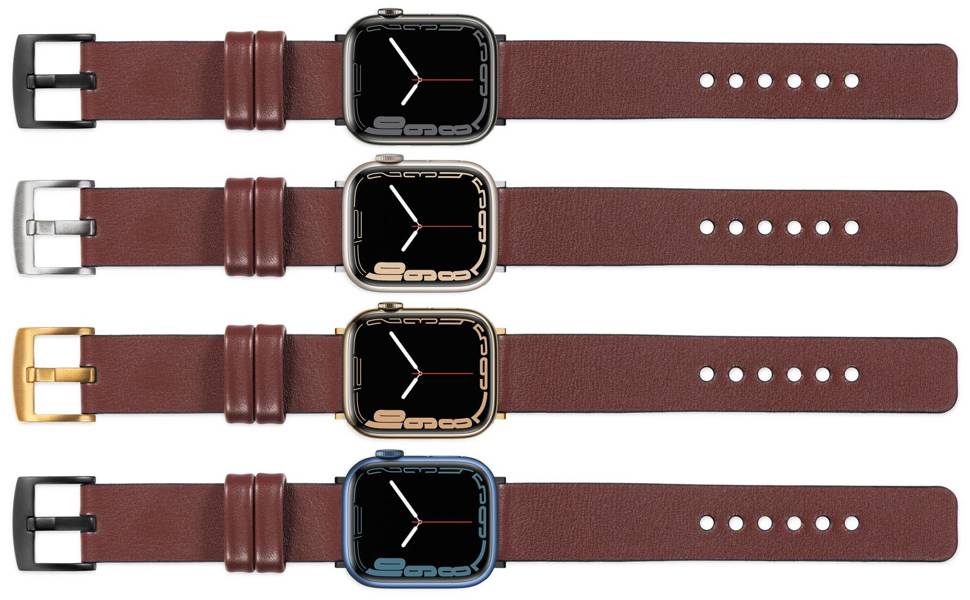 moVear Prestige S1 22mm Lederarmband für Apple Watch 10 / 9 / 8 / 7 / 6 / 5 / 4 / SE (42/41/40mm) Rotbraun [Adapter und Schnalle zur Auswahl]