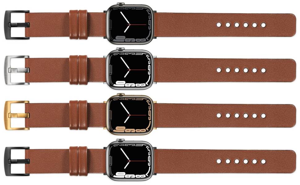 moVear Prestige S1 22mm Lederarmband für Apple Watch 10 / 9 / 8 / 7 / 6 / 5 / 4 / SE (46/45/44mm) & Ultra (49mm) Braun [Adapter und Schnalle zur Auswahl]