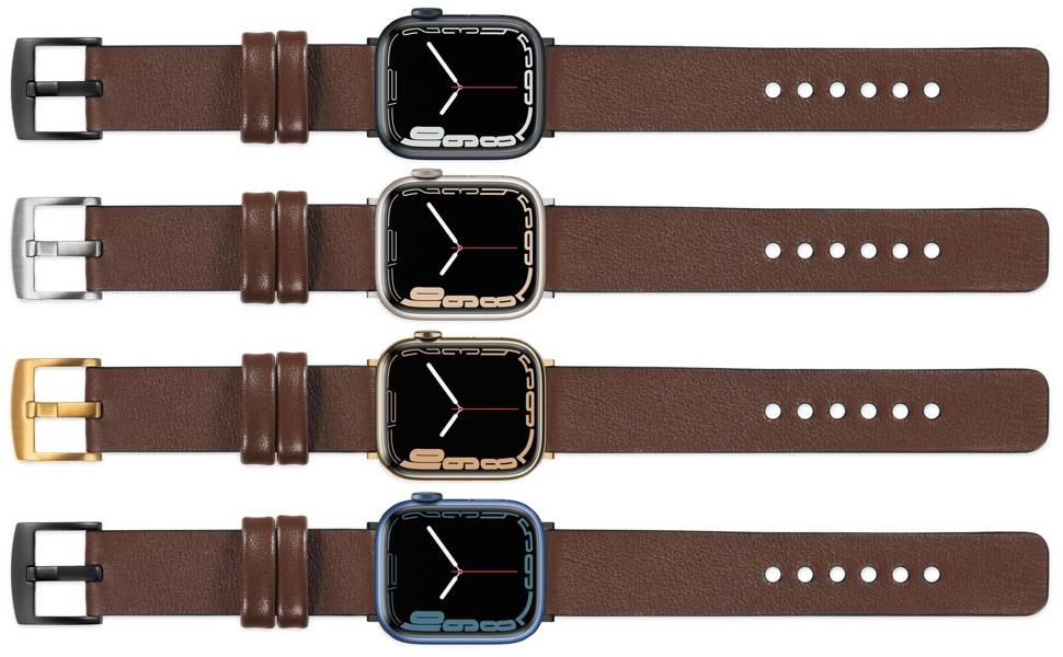 moVear Prestige S1 22mm Lederarmband für Apple Watch 10 / 9 / 8 / 7 / 6 / 5 / 4 / SE (46/45/44mm) & Ultra (49mm) Dunkelbraun [Adapter und Schnalle zur Auswahl]