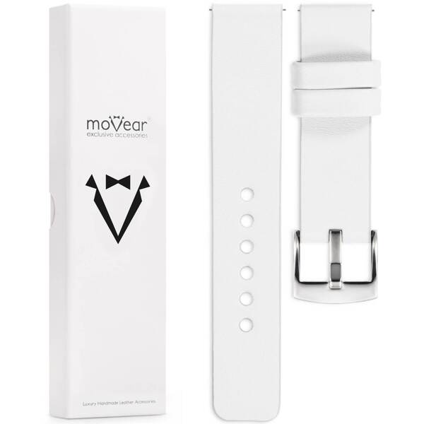 moVear Prestige S1 22mm Uhrenarmband aus Leder | Weiß [Größen XS-XXL und Schnalle zur Auswahl]