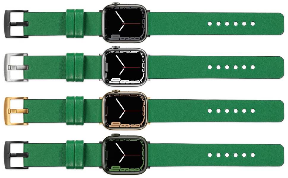 moVear Prestige S1 24mm Lederarmband für Apple Watch 9 / 8 / 7 / 6 / 5 / 4 / SE (45/44mm) & Ultra (49mm) Grün [Adapter und Schnalle zur Auswahl]