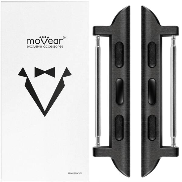 moVear | Schwarz 20mm Armbandadapter für Apple Watch 9/8/7/6/SE/5/4/3/2/1 (45/44/42mm) & Ultra (49mm) | Schwarz Rostfreier Stahl +PVD