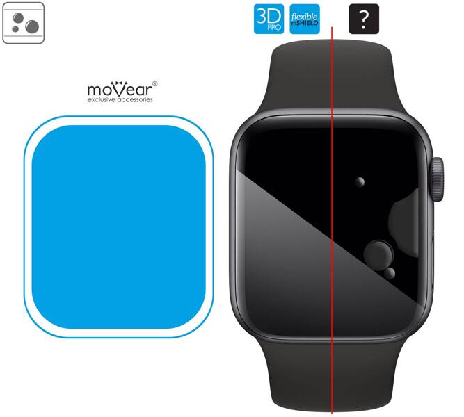 moVear flexible mSHIELD 3D PRO für Apple Watch 3/2/1 (38mm) (1.5"). Gepanzertes Hybridglas.