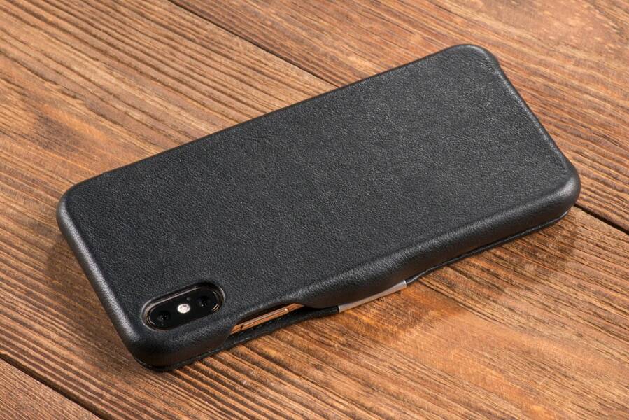 moVear flipSide C Leder Handyhülle für Apple iPhone Xs MAX (6.5") | Nappaleder (Schwarz)