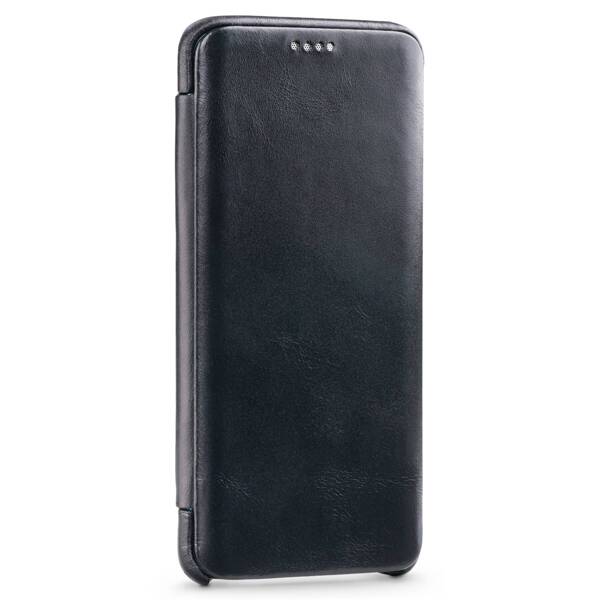 moVear flipSide S Ledertasche für Samsung Galaxy S9 (5.8") | Glatte Leder, Handy Hülle book type (Schwarz)