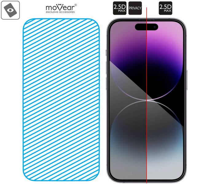 moVear mBOX GLASS mSHIELD 2.5D MAX privacy für Apple iPhone 14 Pro Max (6.7") (Anti-Spionage, mit Applikator)