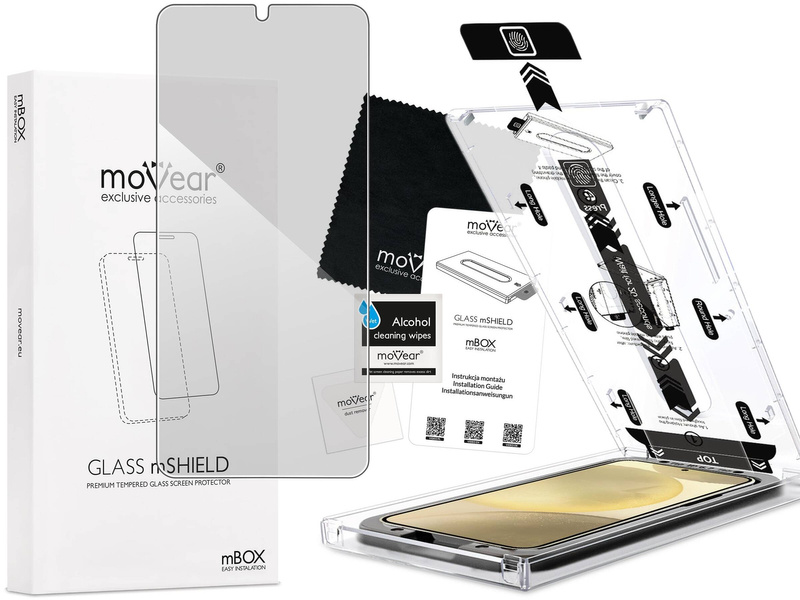 moVear mBOX GLASS mSHIELD 2.5D privacy für Samsung Galaxy S24+ (Plus) (6.7") (Anti-Spionage, mit Applikator)