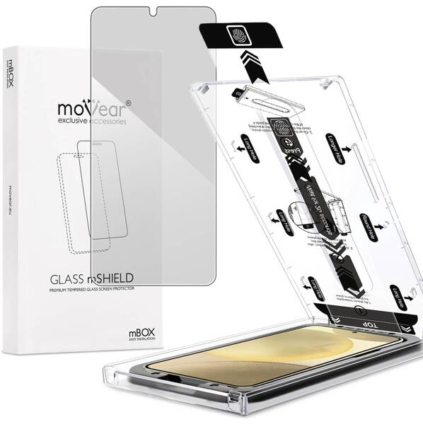 moVear mBOX GLASS mSHIELD 2.5D privacy für Samsung Galaxy S24+ (Plus) (6.7") (Anti-Spionage, mit Applikator)