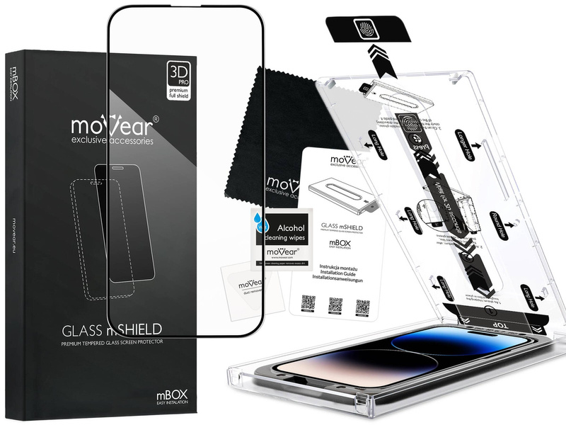 moVear mBOX GLASS mSHIELD 3D PRO für Apple iPhone 14 Pro Max (6.7") (einfache Installation)