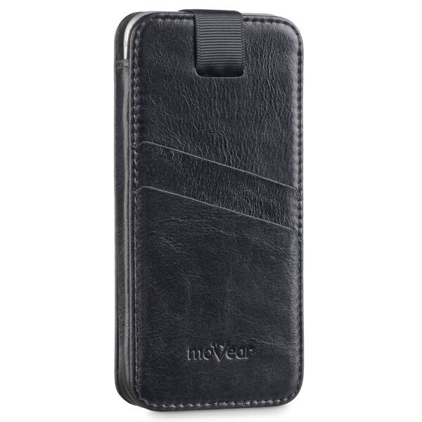 moVear pocketCase C+ Einschubtasche aus Leder für Smartfon rozmiar S (ok 141 x 68 x 8mm) | Vintage Leder (Schwarz)