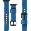 moVear Prestige C1 22mm Blau Lederarmband für Apple Watch 10 / 9 / 8 / 7 / 6 / 5 / 4 / SE (46/45/44mm) & Ultra (49mm) | Blau Nähte [Größen XS-XXL und Schnalle zur Auswahl]