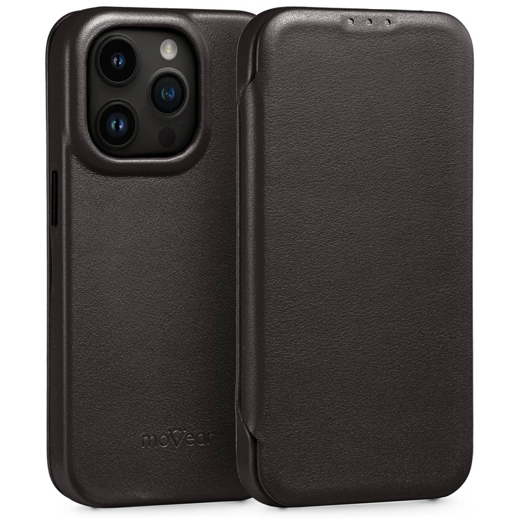 moVear flipSide 4S Leather slim case for Apple iPhone 14 Pro (6.1") | Smooth leather (Black)