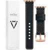 moVear Prestige C1 20mm Schwarz Lederarmband für Apple Watch 10 / 9 / 8 / 7 / 6 / 5 / 4 / SE (42/41/40mm) | Schwarz Nähte [Größen XS-XXL und Schnalle zur Auswahl]