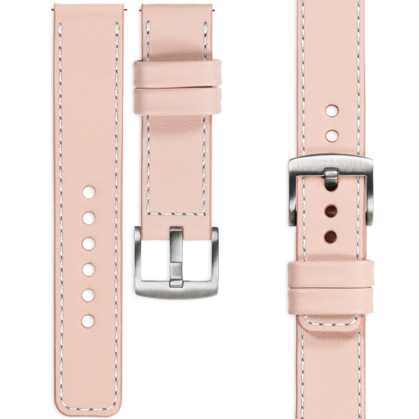 moVear Prestige C1 20mm Fleisch rosa Lederarmband für Samsung Galaxy Watch 7 / 6 / 5 / 4 / 3 & Pro / FE / Classic / Active | Fleisch rosa Nähte [Größen XS-XXL und Schnalle zur Auswahl]