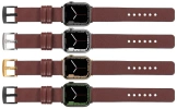 moVear Prestige S1 20mm Lederarmband für Apple Watch 10 / 9 / 8 / 7 / 6 / 5 / 4 / SE (46/45/44mm) & Ultra (49mm) Rotbraun [Adapter und Schnalle zur Auswahl]