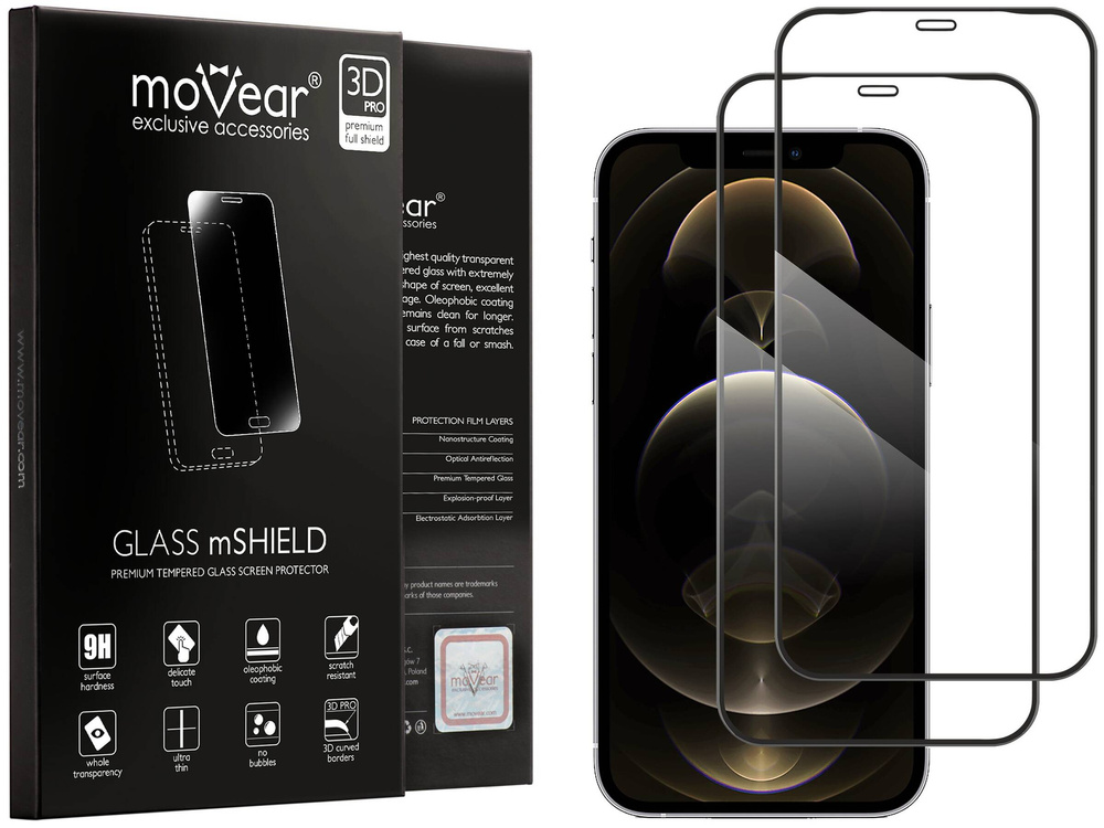 2 pcs. | moVear GLASS mSHIELD 3D PRO-E for Apple iPhone 12 Pro Max (6.7") (case friendly)