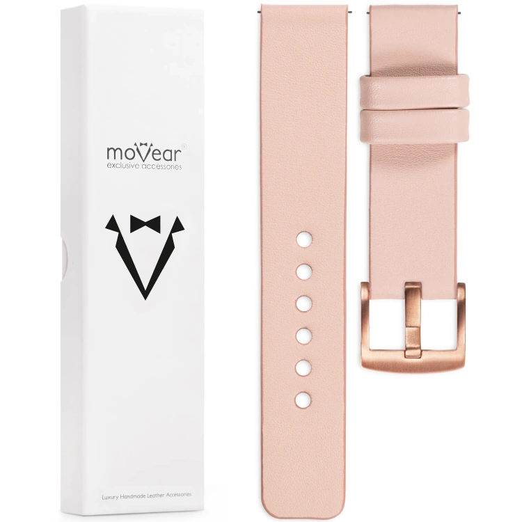 moVear Prestige S1 18mm Lederarmband für Garmin Vivoactive 4S, Venu 3S/2S, Vívomove 3S Fleisch rosa [Schließe nach Wahl]