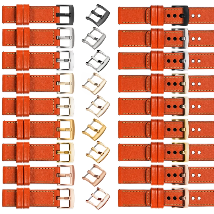 moVear Prestige C1 26mm Uhrenarmband aus Leder | Orange, Orange Nähte [Größen XS-XXL und Schnalle zur Auswahl]