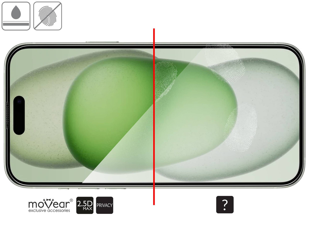 moVear mBOX GLASS mSHIELD 2.5D MAX privacy für Apple iPhone 16 Plus / 15 Plus (6.7") (Anti-Spionage, mit Applikator)