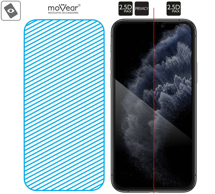 2 pcs. | moVear mBOX GLASS mSHIELD 2.5D MAX privacy for Apple iPhone 11 Pro / Xs / X (5.8") (Anti spy, with Applicator)