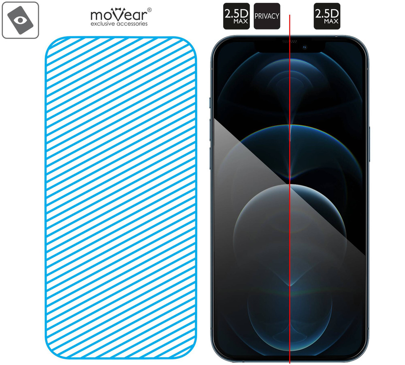 moVear mBOX GLASS mSHIELD 2.5D MAX privacy für Apple iPhone 12 Pro Max (6.7") (Anti-Spionage, mit Applikator)