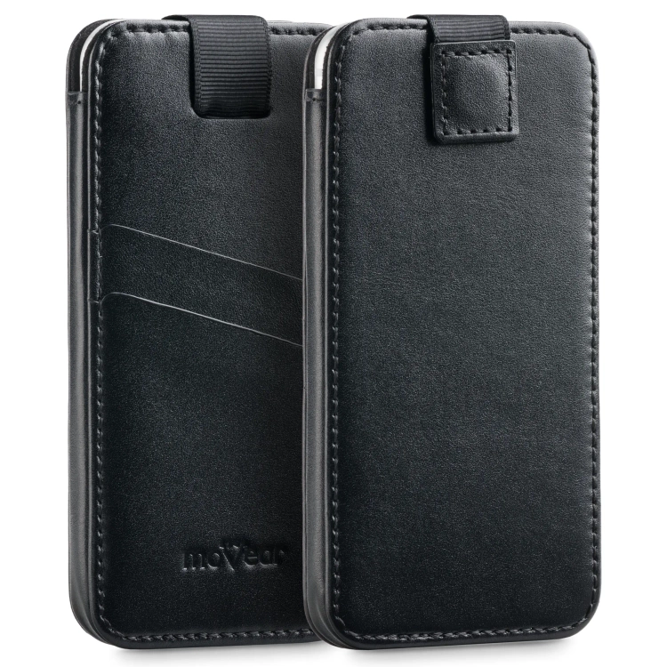 moVear pocketCase C+ Slide in leather Bag Pouch for Apple iPhone Air / 11 Pro MAX / Xs MAX / 11 / XR / 8/7/6 Plus | Smooth leather (Black)