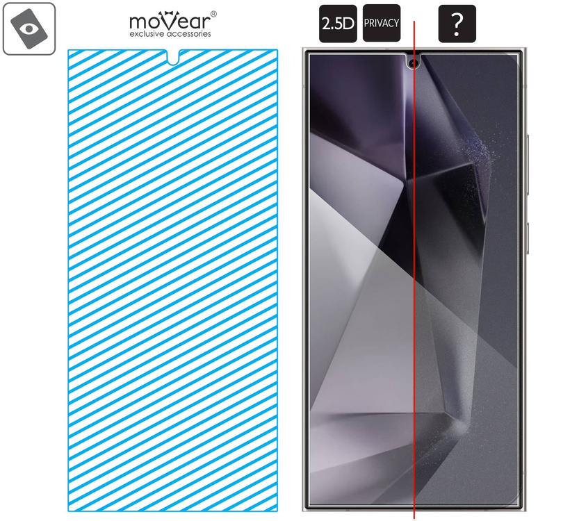 moVear mBOX GLASS mSHIELD 2.5D privacy für Samsung Galaxy S24 Ultra (6.8") (Anti-Spionage, mit Applikator)