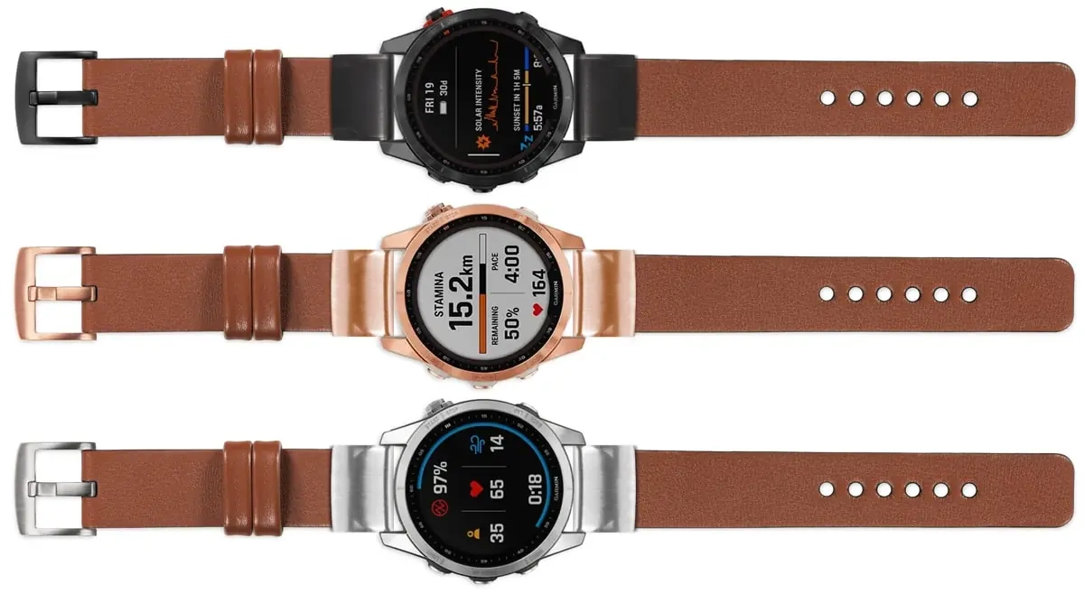 moVear Prestige S1 Lederarmband für Garmin QuickFit 20mm (Fenix / Instinct - 43/42/40mm) Braun [Schließe nach Wahl]