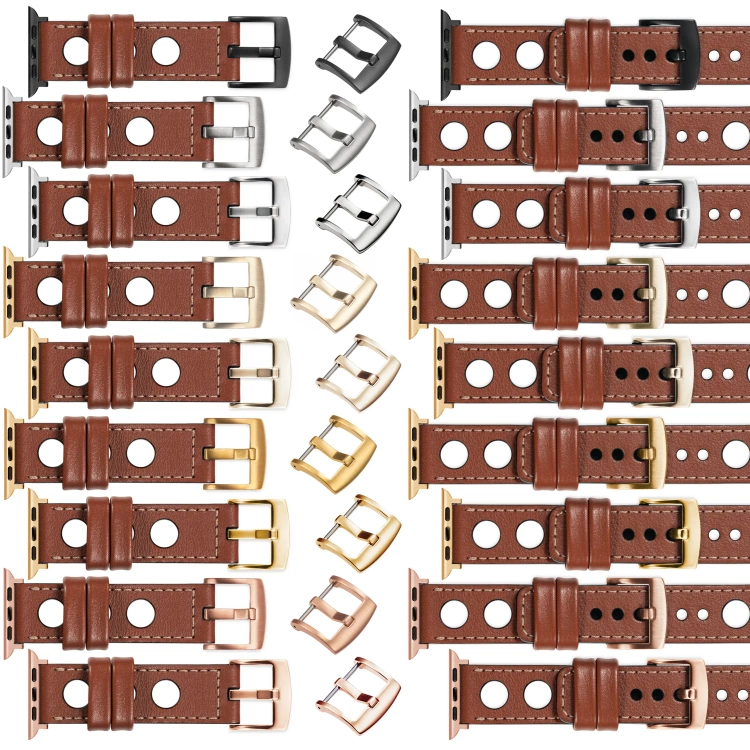 moVear Prestige R1 24mm Brown Leather strap for Apple Watch 10 / 9 / 8 / 7 / 6 / 5 / 4 / SE (46/45/44mm) & Ultra (49mm) | Brown stitching [sizes XS-XXL and buckle to choose from]