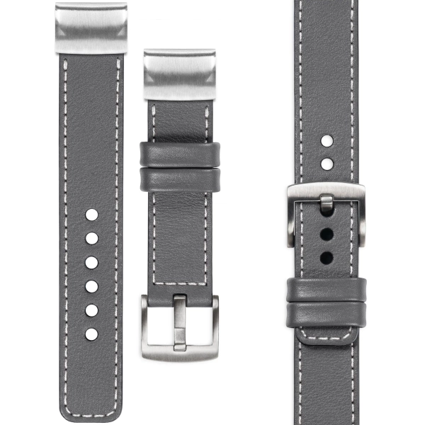 moVear Prestige C1 Leather strap for Garmin QuickFit 20mm (Fenix / Instinct - 43/42/40mm) Gray, Gray stitching [sizes XS-XXL and buckle to choose from]