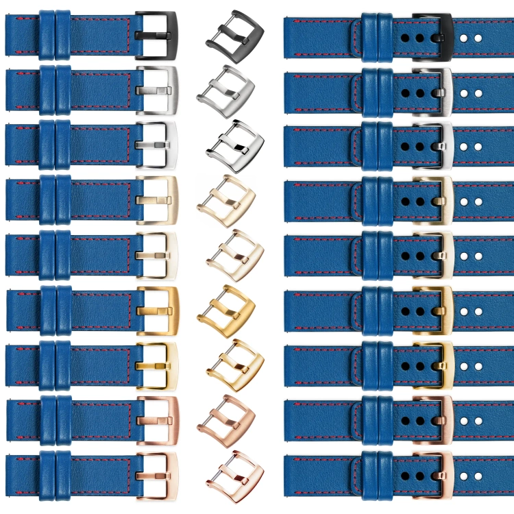 moVear Prestige C1 20mm leather watch strap | Blue, Blue stitching [sizes XS-XXL and buckle to choose from]